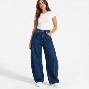 GAP Barrel Dark Wash Studded Barrel Jeans Curved Leg‎ High Rise Women's 10 30R